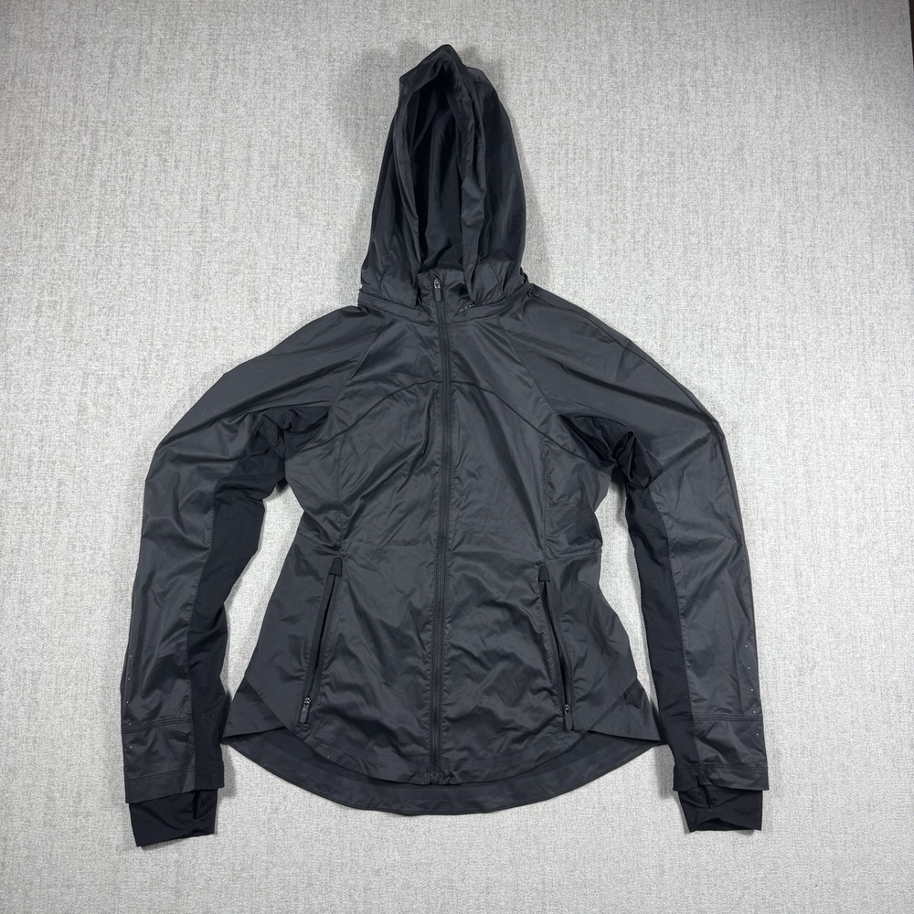 Lululemon Women's Black Hooded Full Zip Running Jacket Thumbholes Size 6